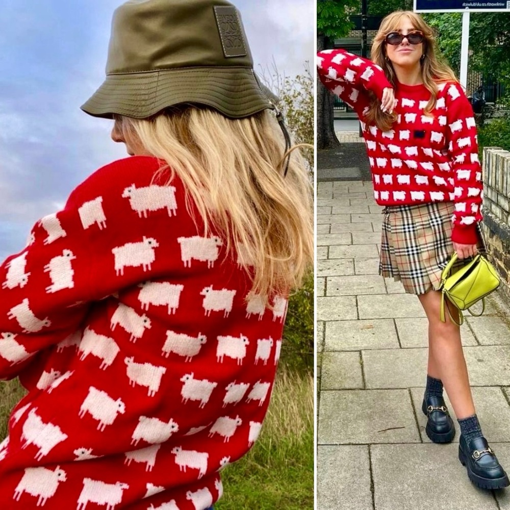Rowing Blazers Black Sheep Sweater Diana Iconic Red White Wool Knit Pullover M